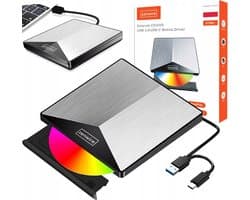 Zenwire Externe DVD Speler en Brander - Optical Drive - Optische Drive - Voor Laptop - USB 3.0 of USB C 3.1 - Plug & Play - Windows, MacOS & Linux - Hoes + Kabel - Externe CD speler- Aluminimum behuizing