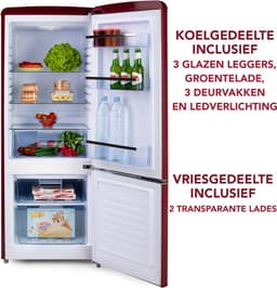 Domo DO91707R Retro Koelkast - Koelvriescombinatie - D - 191 L Wijnrood — thumbnail 5