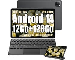 Oscal Blackview Pad 70 WiFi Tablet 10.1" HD+ IPS - Android 14 - 2.4G+5G WiFi 6, - RAM 12 GB - ROM 128 GB - 8MP+13MP - 6580mAh - Met Toetsenbord(QWERTY) - Grijs