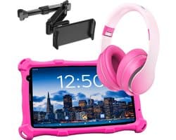 AngelTech Luxe OnderwegPakket PRO MAX – Kindertablet PRO MAX Roze + Kinderkoptelefoon + Tablethouder - Android 15 - Kindertablet Vanaf 3 Jaar – Kinder Tablet – Kids Tablet - Tablet voor Kinderen