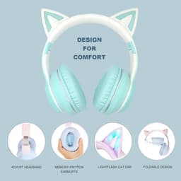 Kinder Koptelefoon Met Kattenoortjes - Kinder Hoofdtelefoon - Bluetooth Koptelefoon Kinderen - Kinder Hoofdtelefoon Draadloosn - Aux/Tf Kaartsleuf - Draadloze Opvouwbare Koptelefoon - Bluetooth 5.1 - Rgb LED - Veilige Volumebegrenzing - Groen — thumbnail 3
