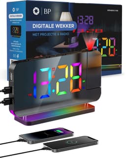 BP® Digitale Wekker Met Projectie - Wekkerradio - Projectiewekker - Digitale Wekker - Kinderwekker - Projectieklok - Snooze Functie - USB oplaadpoort - Automatische Helderheidscontrole - Zwart — thumbnail 1