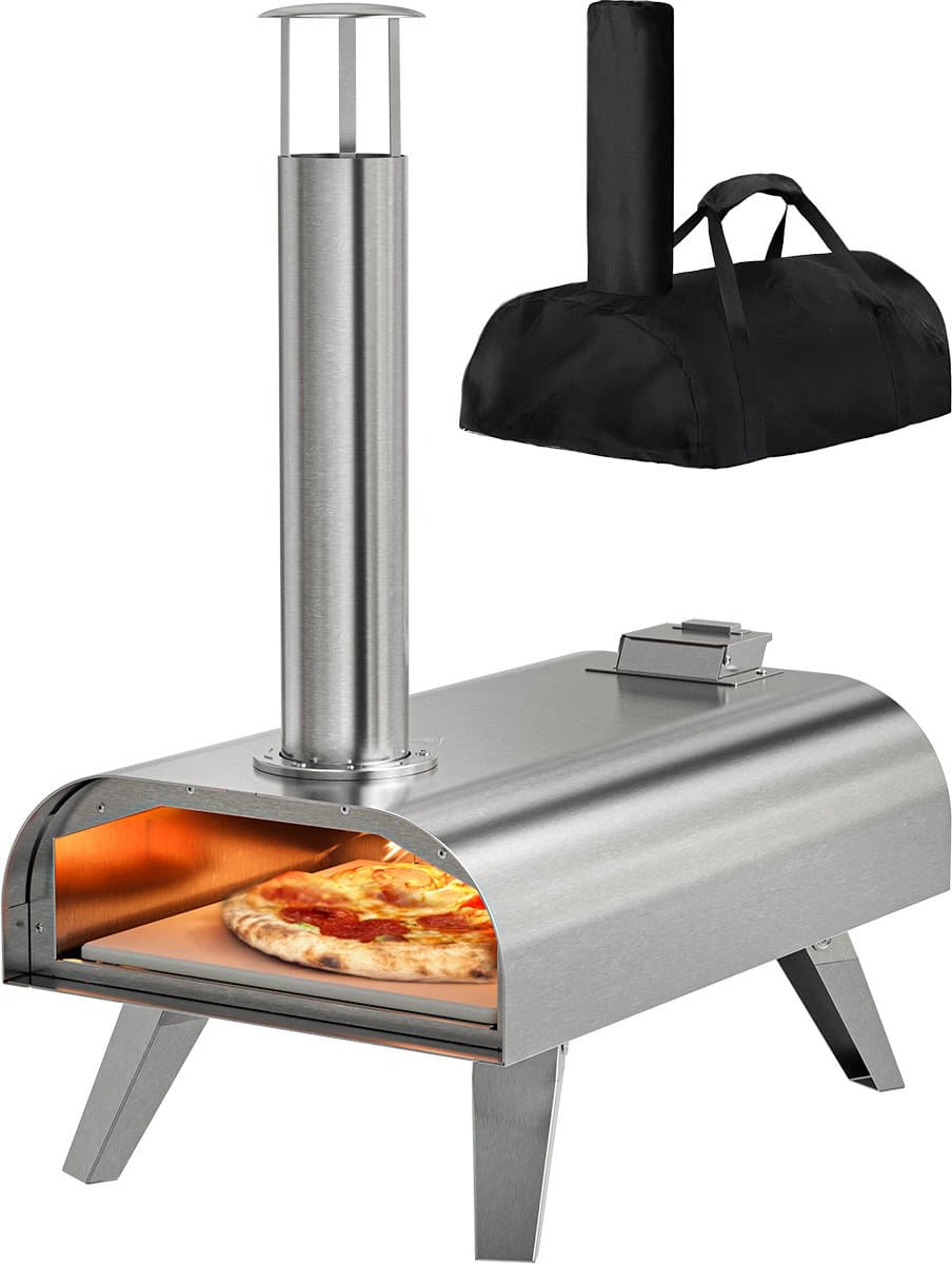 KitchenBrothers Pizza Oven - Houtgestookt - Tafelmodel - Met Beschermhoes - PFAS-vrij - Inklapbaar - Pizzasteen - tot 460°C Pizza maker - Complete Set - Pizzaoven voor Buiten - RVS — afbeelding 1