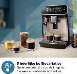 Philips 3300 Series - Espressomachine - 5 Warme & Koude Dranken - Melkopschuimer voor Cappuccino - 40% Stiller - AquaClean Filter - Volautomatisch - Zwart & Zilver - Koffiemachine met bonen - EP3329/70 — thumbnail 3