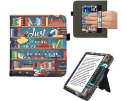 kwmobile e-reader hoesje geschikt voor Kobo Libra Colour hoes - E reader flip case van kunstleer - Ereader cover met stand - bibliotheek design in meerkleurig