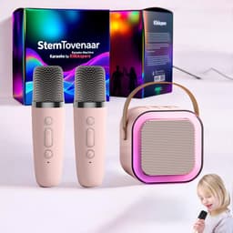 Klikkopers® - StemTovenaar Karaoke Set - Karaoke Machine met 2 Draadloze Microfoons - Voor Volwassenen en Kinderen - Bluetooth - LED - Roze - Bluetooth Speaker - Karaoke machine — thumbnail 2