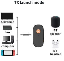 Bluetooth 5.3 audio transmitter en receiver - o.a. voor verbinden Airpods, koptelefoon en speaker - 3.5mm jack AUX - 15 uur batterij - speaker - bluetooth zender en ontvanger - auto draadloos - zwart — thumbnail 5