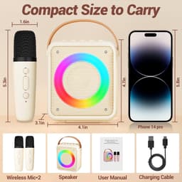 Sounix Draagbare Karaoke set - Incl. 2 draadloze microfoons - Bluetooth Speaker - Wit — thumbnail 2