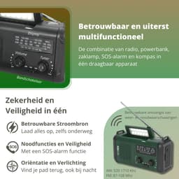 Nexvex® Pulse 1X Noodradio Powerbank 10000mAh - Solar Powerbank Zonneenergie - Noodpakket - Survival Kit Kamperen - Militaire Zaklamp LED Oplaadbaar - Draagbare Radio Wandelen - Leeslamp - Nood Kompas - Opwindbaar - Zonnepaneel - Noodrantsoen - Groen — thumbnail 3