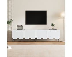 Modern tv-kast in wit met een uniek patroon-180 x 40 x 45 cm, voor televisie tot 80 inch, twee deuren en kabelbeheer