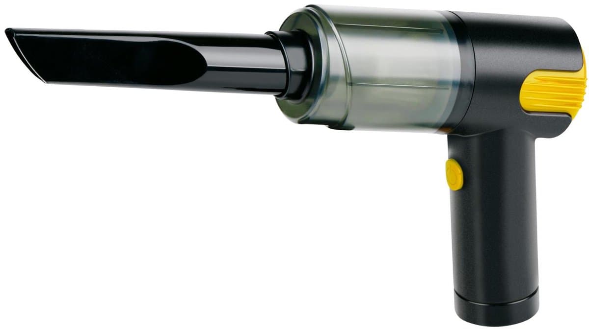 Dunlop Auto Stofzuiger Draadloos 12V - Handstofzuiger met 4 Opzetstukken - USB-C Oplaadbare Auto Stofzuiger Snoerloos - Kruimeldief Nat en Droog - 5000Pa Zuigkracht en Blaas Functie - Grijs/Geel — afbeelding 1