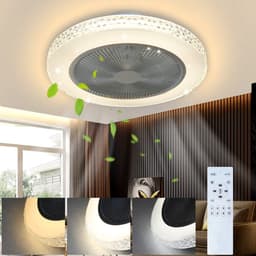 NETTLIFE Plafondventilator met verlichting - wit - 48.5CM - Rond - met afstandsbediening - LED 38W - metaal en kristal - CCT dimbaar - woonkamer ventilator - Timing plafondlamp - slaapkamer | eetkamer — thumbnail 1