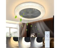 NETTLIFE Plafondventilator met verlichting - wit - 48.5CM - Rond - met afstandsbediening - LED 38W - metaal en kristal - CCT dimbaar - woonkamer ventilator - Timing plafondlamp - slaapkamer | eetkamer — afbeelding 1