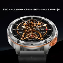 Royal Empire AK59 Smartwatch - Smartwatch Heren - AMOLED Scherm - Stappenteller - Bloeddrukmeter - Hartslagmeter - Slaapmonitor - Multisport - RVS & TPU bandje - 45mm - Geschikt voor alle Smartphones - Zwart — thumbnail 5