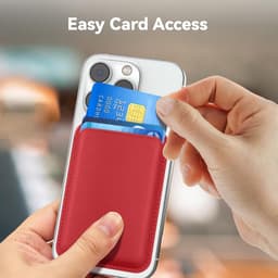 Magnetische pasjeshouder geschikt voor alle iPhone 16 / 16E / 17 / 17 Pro / 17 Pro Max / 17 Air - Magsafe Wallet - Kaarthouder pasjes - Magsafe Kaarthouder geschikt voor iPhone 16 | 16E | 17 | 17 Pro | 17 Pro Max | 17 Air - Pu Vegan Leer - Rood — thumbnail 4