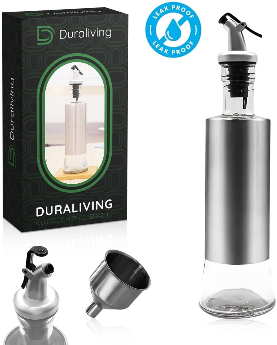 Duraliving® Olijfolie fles met schenktuit Premium - Oliefles met Schenktuit - Olie fles Glas - BBQ Accesoires - Airfryer - Olie Sprayer - Set van 2 — afbeelding 1