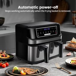 Digitale Airfryer - PFAS vrij - Groot 9 Liter - Heteluchtfriteuse - Inclusief in hoogte verstelbaar Grillrack - 2 onafhankelijke 4,5L lades - met LED-touchscreen - Zwart - Digital screen - 8 Voorinstellingen — thumbnail 2