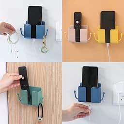 Opbergdoos voor wandmontage, wandhouder, organizer met haken, afstandsbediening, houder organizer, met 2 haken, voor plaatsing van afstandsbediening, mobiele telefoon, hoofdtelefoon, bekijken — thumbnail 1