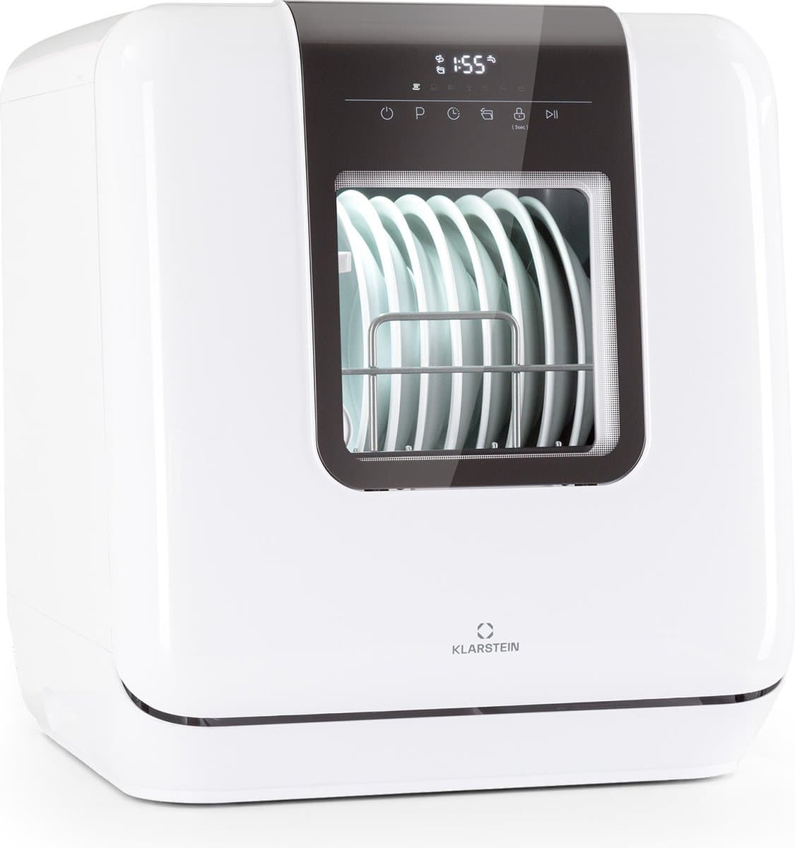 Klarstein Vaatwasser mini- voor 3 couverts, stille inbouwvaatwasser, compact met 7 wasprogramma's, kleine tafelmodel vaatwasser voor thuis, kantoor, camping, mini-vaatwasser met wateraansluiting - 6L 42 cm - Touch Vrijstaand — afbeelding 1