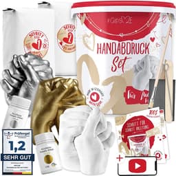 GipsME 3D-handafdrukset voor paren met kleuren zilver + goud, Made in Germany, jubileumcadeau voor hem en haar, partnergeschenken, gepersonaliseerde cadeaus voor bruiloft, Valentijnsdag — thumbnail 1