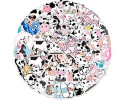 Koeien stickers | 50 stuks | schattige dieren, boerderij, beesten, cartoon | Stickermix voor laptop, muur, fiets, skateboard, koelkast etc. | Geschikt voor kinderen