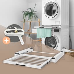 Tussenstuk voor wasmachine en droger – Universeel tussenbouwframe met uittrekbare waslijn 60,5x54,5 cm in wit ML design — thumbnail 3