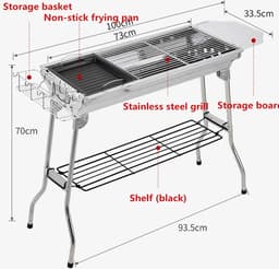 Barbecue En Frituren Dual-Purpose Barbecuegrill | Draagbare Houtskoolgrill Voor Buiten | Geschikt Voor 5-10 Personen Wandelen Picknick Kamperen Barbecuefeest — thumbnail 3