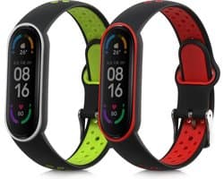 kwmobile 2x horlogebandjes geschikt voor Xiaomi Mi Smart Band 6 / Mi Band 6 / Band 5 bandje - Smartwatch bandjes van TPU - Activity tracker horloge band in zwart / rood / zwart / groen