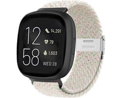 Strap-it Smartwatch bandje - Verstelbaar gevlochten nylon bandje - geschikt voor Fitbit Versa 3 / Fitbit Sense - lichtbeige