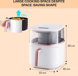 Klarstein XL Airfryer, frituurpan met stoomfunctie, temperatuurregeling en 16 programma's, heteluchtfriteuse, olievrije heteluchtfriteuse 1500 W, 7,5 liter — thumbnail 3