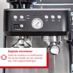 Solis Grind & Infuse Perfetta 1019 - Pistonmachine - Espressomachine met Koffiemolen - Inclusief Coffee Knock Box en Tamping Mat - Zilver — thumbnail 5