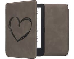 kwmobile e-reader hoesje geschikt voor Kobo Clara 2E hoes - Ereader flip case met standaard - Kunstleren e reader cover - Brushed Hart design in grijs