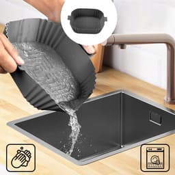 2 x Airfryer bakplaat - Dubbele uittrekmand - 16,3*16,3 cm - Grijs - Siliconen hittebestendige mal met handgrepen aan beide zijden — thumbnail 4