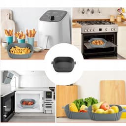 2 x Airfryer bakplaat - Dubbele uittrekmand - 16,3*16,3 cm - Grijs - Siliconen hittebestendige mal met handgrepen aan beide zijden — thumbnail 10