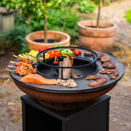 RJRoyal Living Plancha grill BBQ Camarada corten grillring met en houtopslag vuurschaal buitenkeuken grillring cortenstaal Barbecue — thumbnail 2