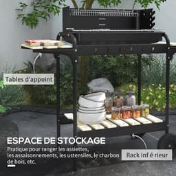 Houtskool BBQ Grill met Verstelbare Hoogte en Wielen - Ideaal voor Buiten — thumbnail 3
