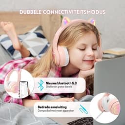 StayPowered Kinder Bluetooth Hoofdtelefoon - Perfect voor School & Reis - Veilig Volumeniveau - Heldere Geluidskwaliteit - met LED - Draadloos & Bekabeld - Versterkt Materiaal - Lange Batterijduur - Roze - Levering Sneller dan Aangegeven! — thumbnail 4
