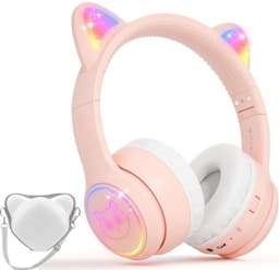 StayPowered Kinder Bluetooth Hoofdtelefoon - Perfect voor School & Reis - Veilig Volumeniveau - Heldere Geluidskwaliteit - met LED - Draadloos & Bekabeld - Versterkt Materiaal - Lange Batterijduur - Roze - Levering Sneller dan Aangegeven! — thumbnail 1