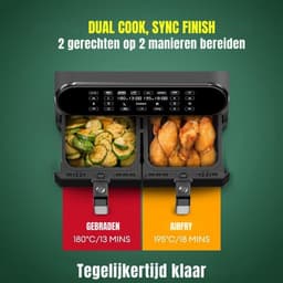 Luxe Dubbele Airfryer – Heteluchtfriteuse – Duo Airfryer – 10 Programma's – 2 Onafhankelijke Kookzones – XXL Design – 2400W – LED Display – Zwart — thumbnail 7