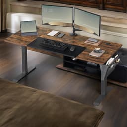 Elektrisch Zit-Sta Bureau – 70x160x(72–120) cm – In Hoogte Verstelbaar – 4 Geheugenstanden – Vintage Bruin/Zwart – Geluidsarm <50 dB – Kabelmanagement – Opbergvak – Draagkracht 80 kg — thumbnail 1