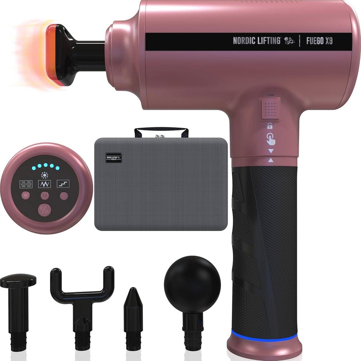 Verwarmd percussie massagepistool met 5 hoofden voor spierherstel en verlichting - Roze — afbeelding 1