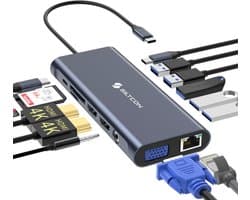Siltcon® 14 in 1 USB C Hub - Docking Station Laptop - Docking Station USB C - 2x HDMI 4K - 1x VGA - RJ45 Gigabit - USB C 3.1 / USB A 3.1 - 100W PD - Spacegrey - 2026 model
