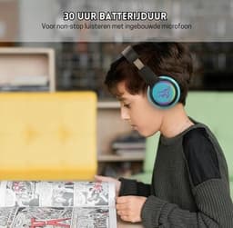 StayPowered Kinder Bluetooth Hoofdtelefoon - Perfect voor School & Reis - Veilig Volumeniveau - Heldere Geluidskwaliteit - met LED - Draadloos & Bekabeld - Versterkt Materiaal - Lange Batterijduur - Zwart/Blauw - Levering Sneller dan Aangegeven! — thumbnail 5