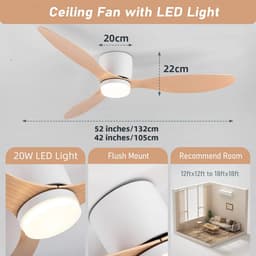 Betaalbare Goederen® plafondventilator met verlichting - wit met hout - 52 inch - plafondventilator - badkamer ventilator - plafondventilator slaapkamer — thumbnail 4