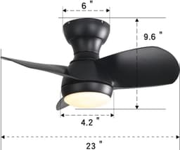 23 inch mini LED plafondventilator met 3 kleuren dimbaar, 3 ABS bladen, afstandsbediening DC-motor voor slaapkamer — thumbnail 2