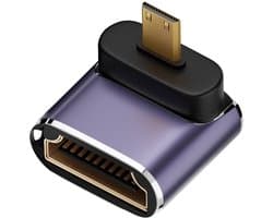 Micro HDMI Male naar HDMI 2.1 Female - haakse aansluiting - 8K 60Hz - compacte adapter kabel connector - voor o.a. monitor en laptop - grijs