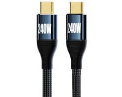 USB-C naar USB-C oplader en data adapter kabel - 240W 5A - 480Mbps - snel laden - voor o.a. telefoon en laptop - 1 meter - zwart