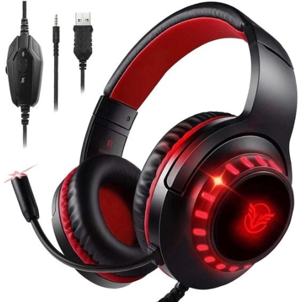 StayPowered Gaming Headset - Ultiem Geluid & Comfort - Noise Cancelling Microfoon - Surround Sound - Multi-platform Compatibel - Plug & Play - Ergonomisch Design - LED Verlichting - Zwart/Rood - Levering Sneller dan Aangegeven! — afbeelding 1