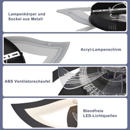 NETTLIFE LED Plafondventilator met Verlichting - Zwart - 48W - Stille Plafondventilator - Plafondlamp met ventilator - Dimbaar 3000K-6500K met afstandsbediening - Timer - 6 standen Ventilator - Slaapkamer plafondlamp - voor woonkamer | Eetkamer — thumbnail 3