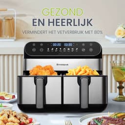 Digitale Airfryer XXL 9L Sinaopus 920 – Heteluchtfriteuse met Dubbele Mand en DualMand Onafhankelijke Snelle Opwarming – Voor Gezinnen – 8 Programma’s – LED Touchscreen – Kijkvenster – Makkelijk te Reinigen – Capaciteit voor 7 Personen — thumbnail 3